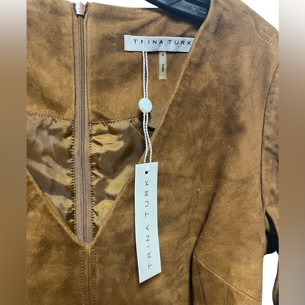 NWT Trina Turk the Priya dress in goat leather cognac size 8 - Picture 7 of 7